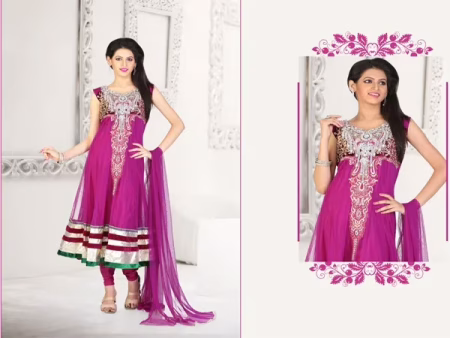 Pazaar Kaanchi Red Violet Embroidered Anarkali Salwar Kameez