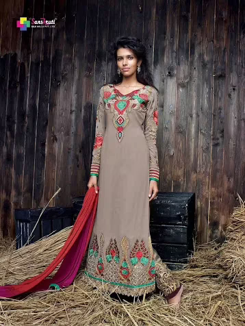 Hi-Fashion Grey Georgette Salwar Kameez