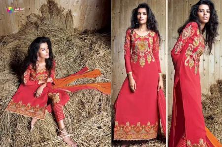 Hi-Fashion Red Georgette Salwar Kameez