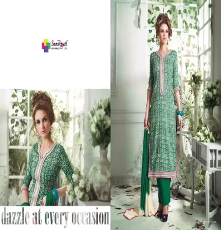 Hi-Fashion Green Print Straight Suit