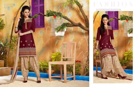 Hi-Fashion Maroon Embroidered Straight Suit