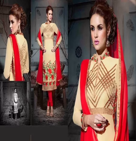 Hi-Fashion Cream Embroidered Straight Suit