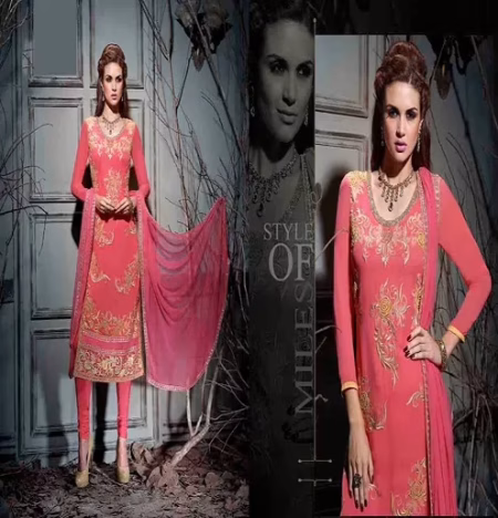 Hi-Fashion Red Embroidered Straight Suit