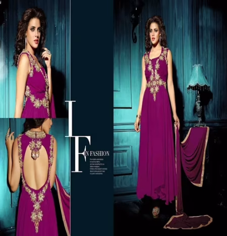 Hi-Fashion Embroidered Violet Designer Straight Suit