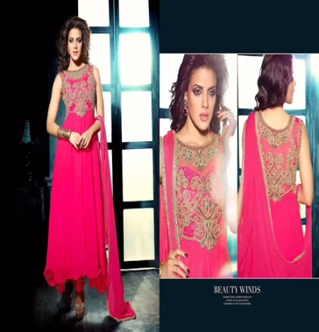 Hi-Fashion Embroidered Pink Designer Straight Suit