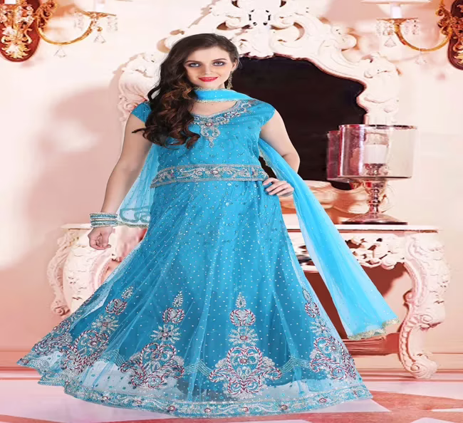 Pazaar Rangoli Maya Blue Embroided Lehenga Choli