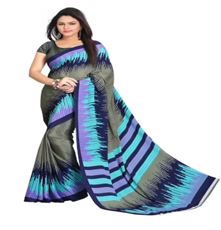 Hi-Fashion Multi Color Crepe Print Work Saree