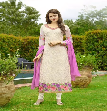 Hi-Fashion White Embroidered Semi Stitched Straight Suit