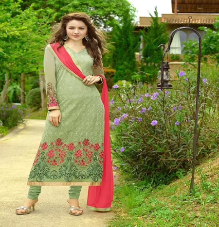 Hi-Fashion Green Embroidered Semi Stitched Straight Suit