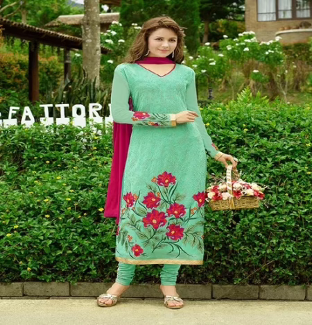 Hi-Fashion Green Embroidered Semi Stitched Straight Suit