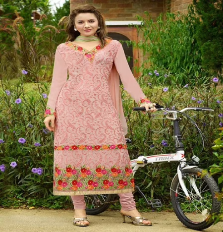 Hi-Fashion Peach Embroidered Semi Stitched Straight Suit