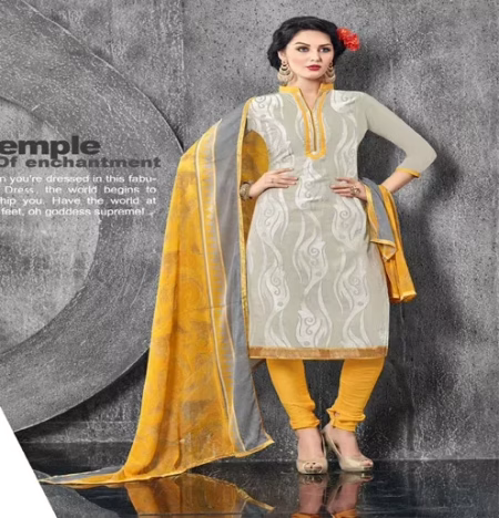 Hi-Fashion Off-White & Yellow Embroidered Churidar Suit