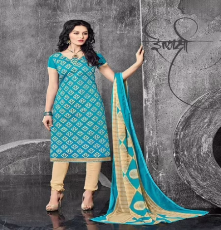 Hi-Fashion Sea-Green & Cream Embroidered Churidar Suit