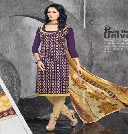 Hi-Fashion Violet & Cream Embroidered Churidar Suit