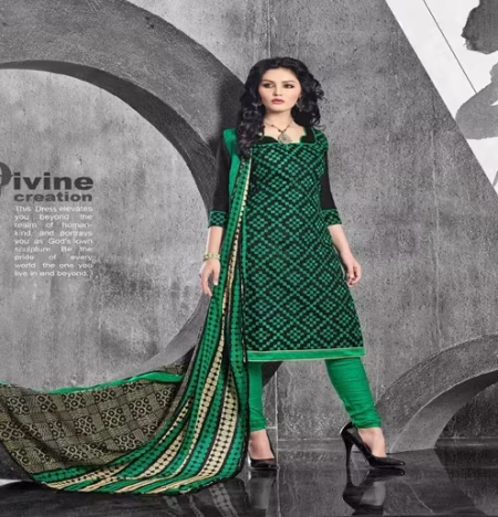 Hi-Fashion Black & Green Embroidered Churidar Suit