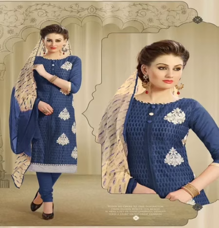 Hi-Fashion Navy Embroidered Chanderi Straight Suit
