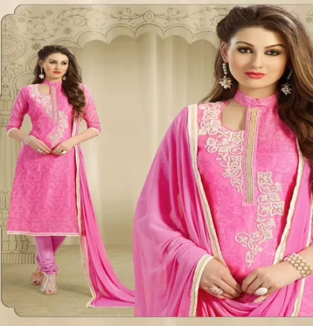 Hi-Fashion Pink Embroidered Chanderi Straight Suit
