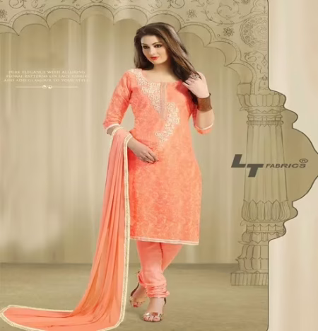 Hi-Fashion Peach Embroidered Chanderi Straight Suit