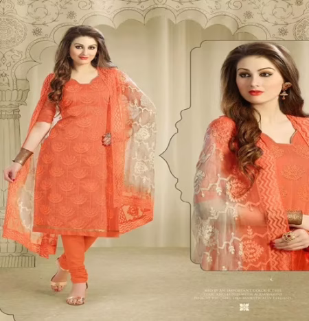 Hi-Fashion Peach Embroidered Chanderi Straight Suit