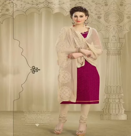 Hi-Fashion Maroon & Beige Embroidered Chanderi Straight Suit