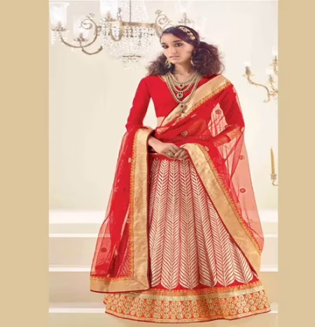 Hi-Fashion Red Embroidered Lehenga Choli