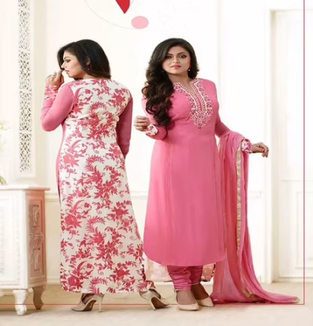 Hi-Fashion Semi-Stitched Pink Designer Embroidered Suit