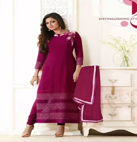 Hi-Fashion Semi-Stitched Pink Designer Embroidered Suit