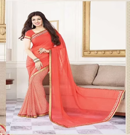 Hi-Fashion Red Printed Georgette Traditional Saree