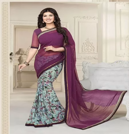 Hi-Fashion Violet Printed Georgette Traditional Saree
