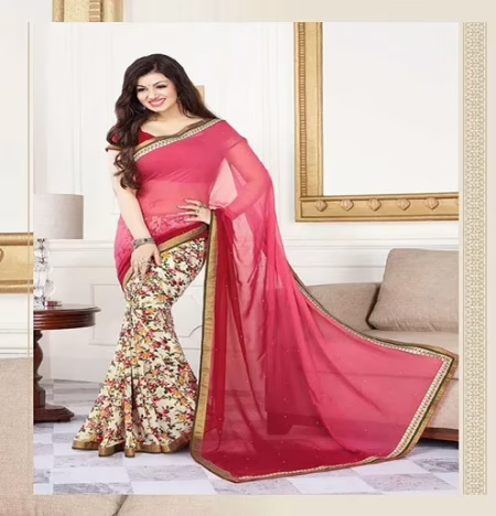 Hi-Fashion Pink Printed Georgette Traditional Saree