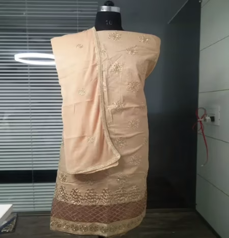 Hi-Fashion Cream Embroidered Unstitched Cotton Straight Suit