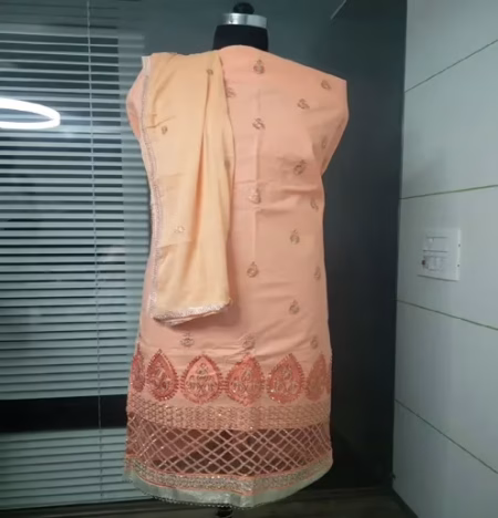 Hi-Fashion Peach Embroidered Unstitched Cotton Straight Suit