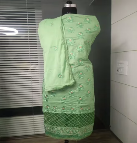 Hi-Fashion Green Embroidered Unstitched Cotton Straight Suit