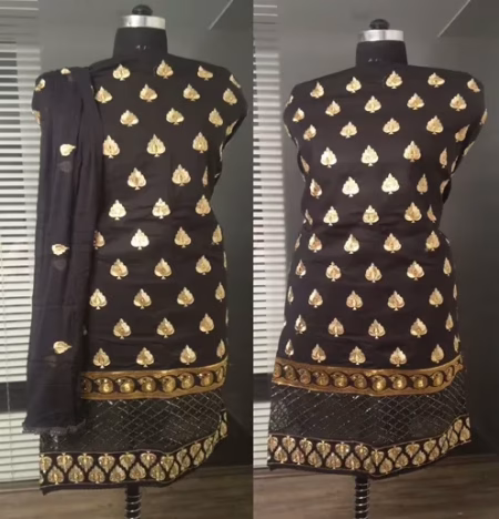 Hi-Fashion Black Embroidered Unstitched Cotton Straight Suit