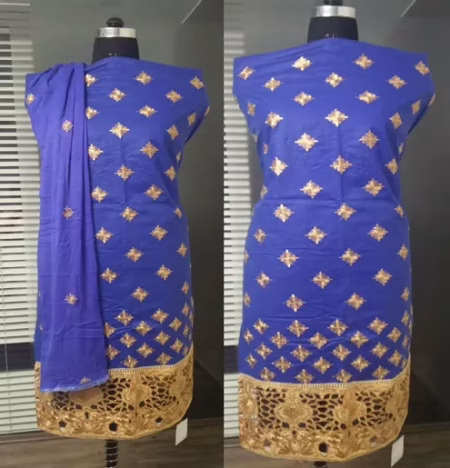 Hi-Fashion Blue Embroidered Unstitched Cotton Straight Suit