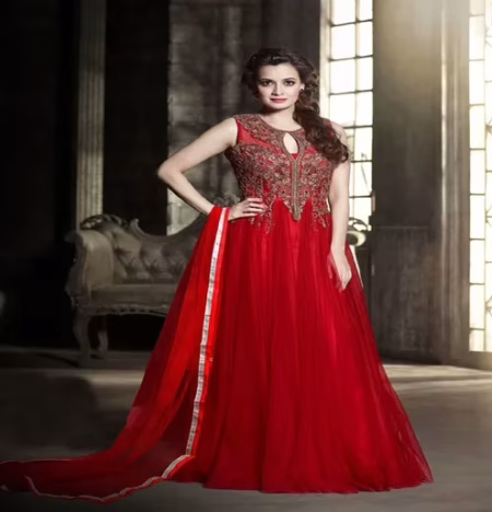 Hi-Fashion Red Embroidered Designer Gown