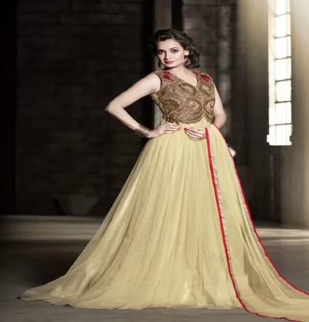 Hi-Fashion Cream Embroidered Designer Gown