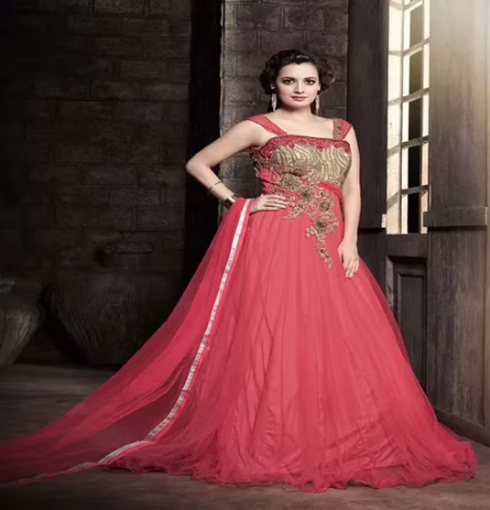Hi-Fashion Red Embroidered Designer Gown