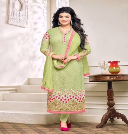 Hi-Fashion Sea Green Semi-Stitched Straight Suit