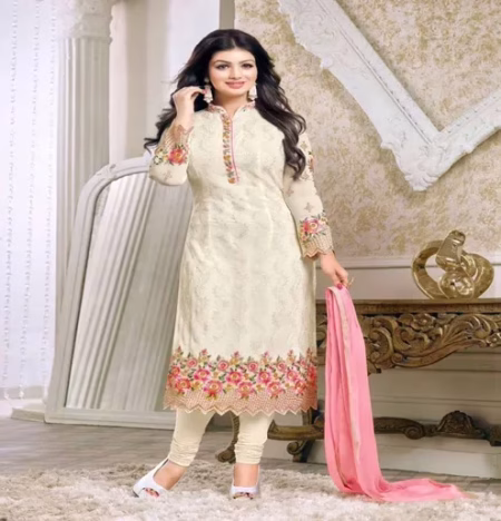 Hi-Fashion Cream Semi-Stitched Straight Suit