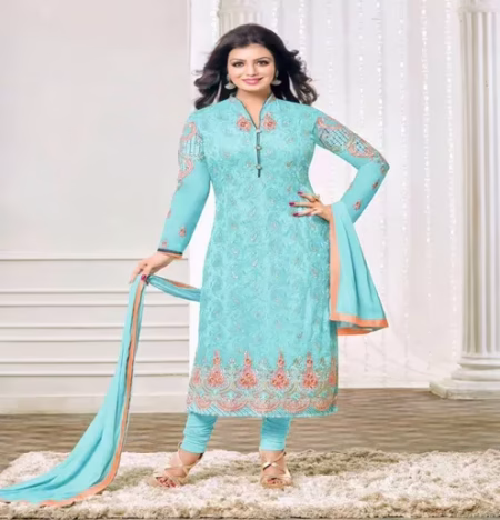 Hi-Fashion Blue Semi-Stitched Straight Suit