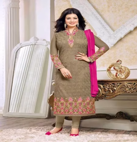 Hi-Fashion Beige Semi-Stitched Straight Suit