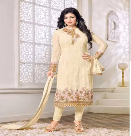 Hi-Fashion Cream Semi-Stitched Straight Suit