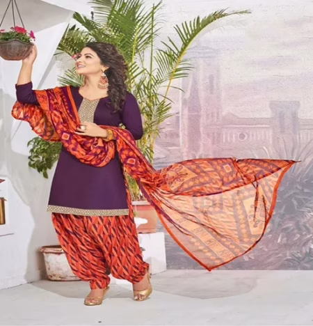 Hi-Fashion Cotton Violet Unstitch Patiala Suit