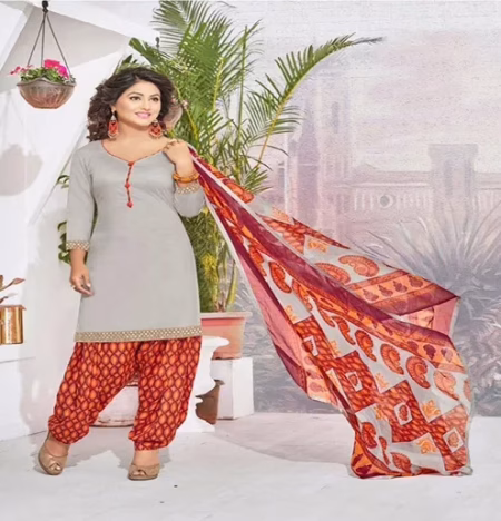 Hi-Fashion Cotton Grey Unstitch Patiala Suit