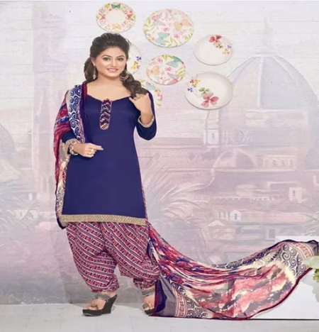 Hi-Fashion Cotton Navy Unstitch Patiala Suit