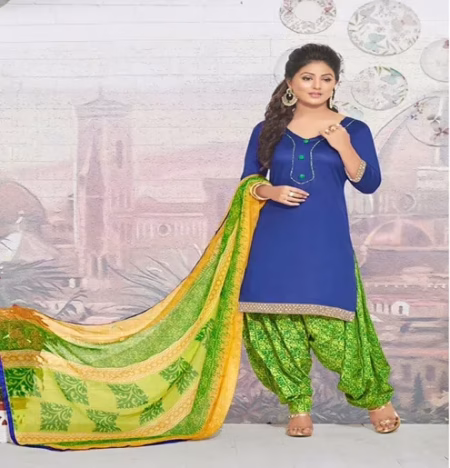 Hi-Fashion Cotton Blue Unstitch Patiala Suit