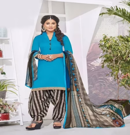 Hi-Fashion Cotton Turquoise Unstitch Patiala Suit