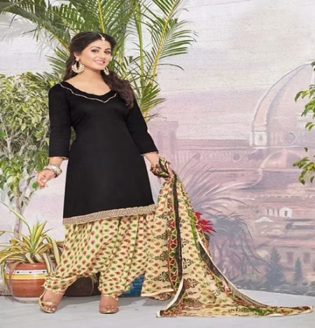 Hi-Fashion Cotton Black Unstitch Patiala Suit
