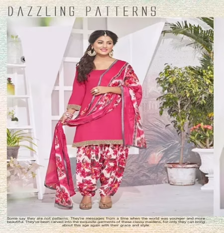 Hi-Fashion Cotton Pink Unstitch Patiala Suit